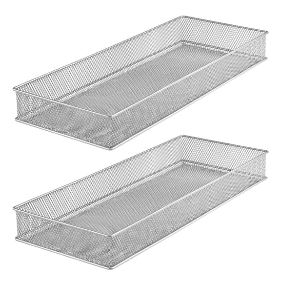 YBM Home Silver Mesh Drawer Organizer Tray (2 Pack) 6 in. W x 15 in. L x 2 in. H Silver