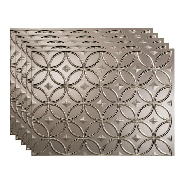 FASÄDE Rings Decorative Vinyl 18in x 24in Backsplash Panel in Brushed Nickel (5 Pack)