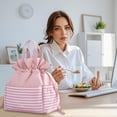 thumbnail image 1 of Bolsa de almuerzo para mujer | Lindo bolso de almuerzo con aislamiento de pana | Gran capacidad con cordón y múltiples bolsillos | Bolso nevera reutilizable | Rosa | 11,81 x 6,69 x 11,02 pulgadas, 1 of 6