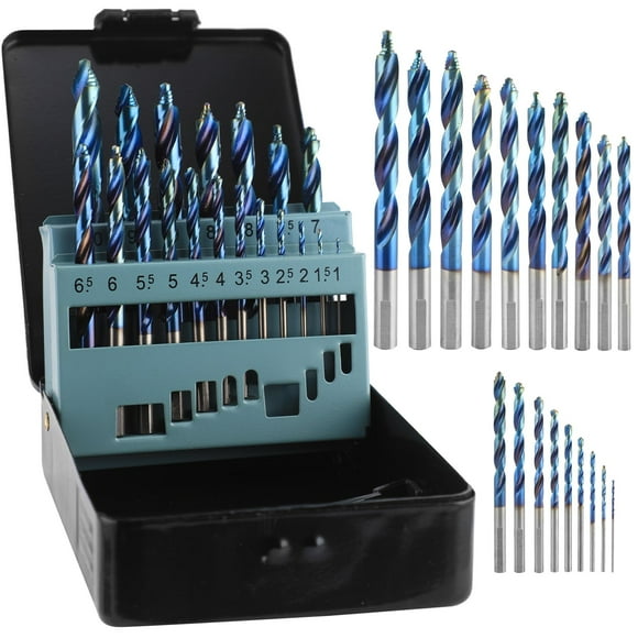 TVWVT 19 Pcs Cobalt Drill Bit Set, Stepped Point Drill Bit M35 HSS Twist Jobber Length for Hardened Metal, Stainless Steel, Cast Iron and Wood Plastic,Metal Indexed