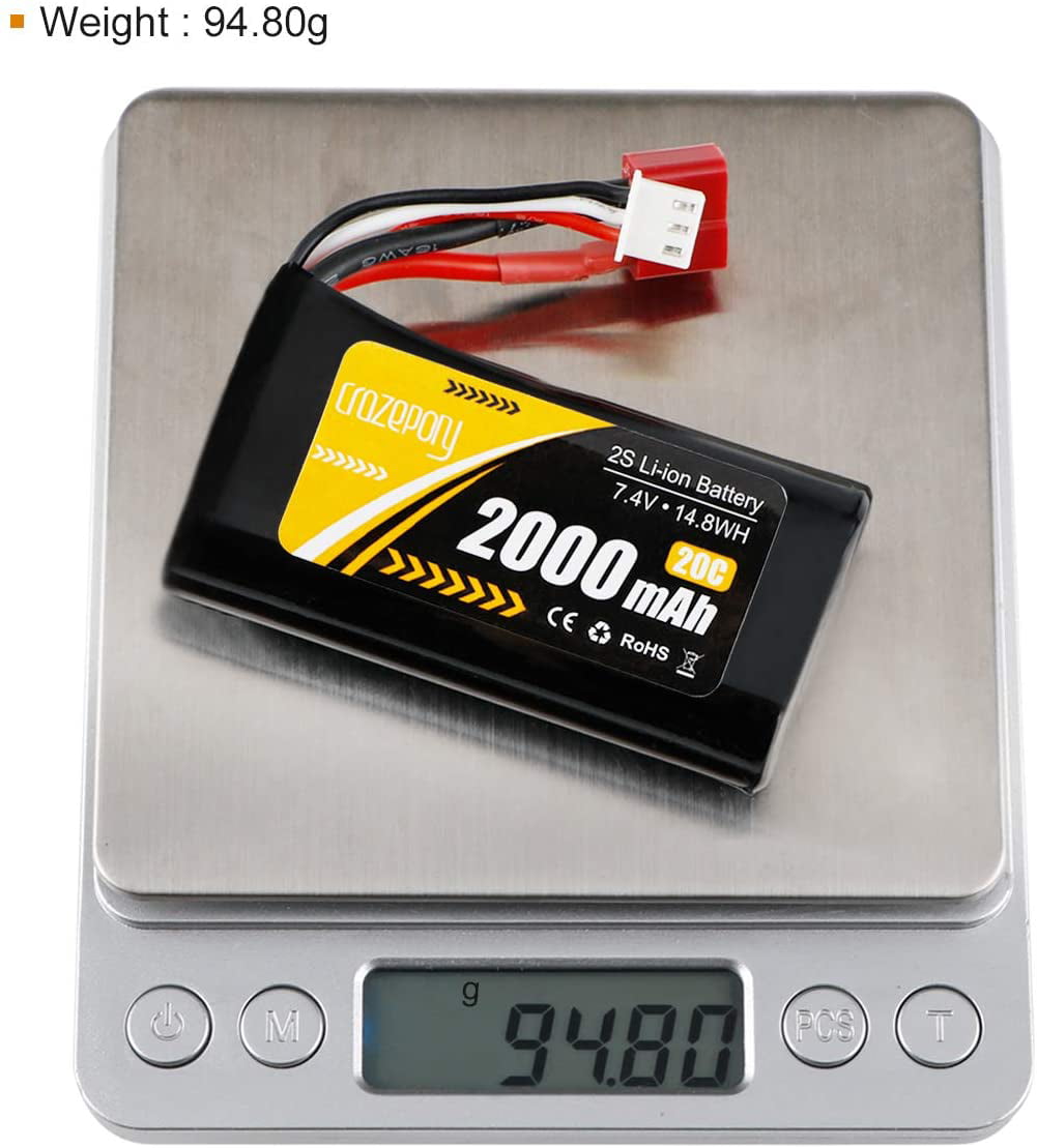 2000mAh 7.4V 2S 25C Li-ion Battery T plug USB for Jumper T16 T12