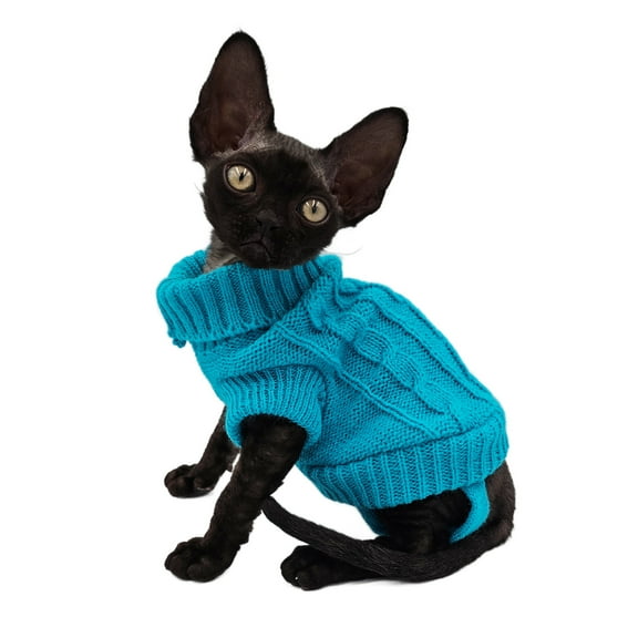 YokoKat Turquoise Turtleneck Kitten Cat Sweater Size XS Devon Rex, Cornish Rex, Sphynx