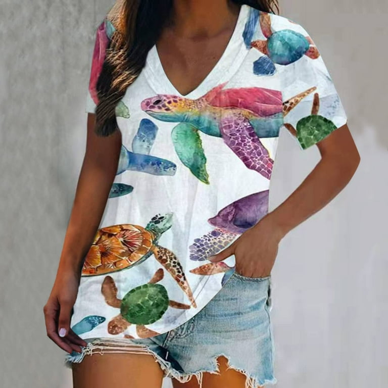 Women Graphic Cute Tees Tops Stretchy Loose Fit Tops Short Sleeve Round  Neck T-Shirt Plus Size Vintage Casual Tunic at  Women's Clothing store