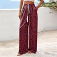 thumbnail image 4 of Women's Floral Printed Wide Leg Lounge Pants Lightweight High Waisted Y2k Baggy Long Palazzo Drawstring Loose Fit Trousers with Pockets M, 4 of 5