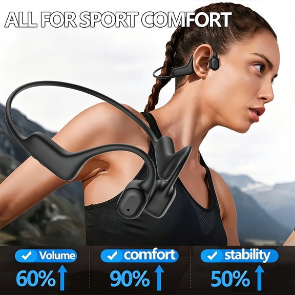 Wireless 6.0, 10H Battery, 40% Louder Volume, Full-Body Wrapped Rubber Coating, Comfortable Open Ear Sports Headset, Soft Touch Bone Conduction Headphones