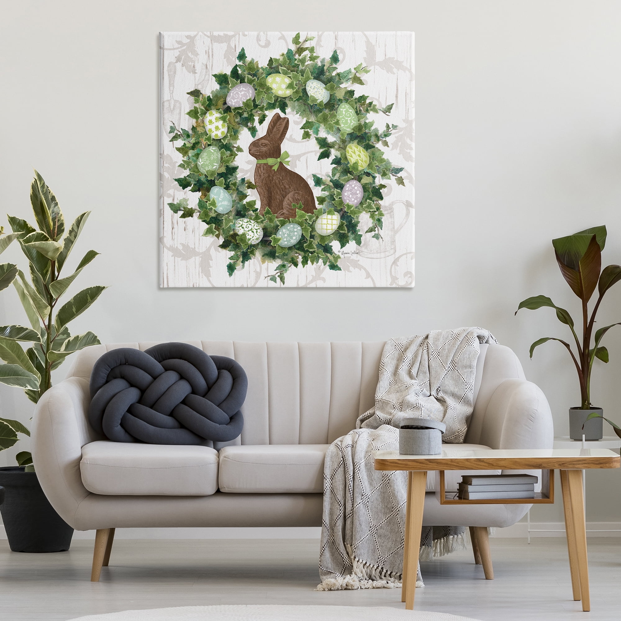 Stupell Industries Spring Easter Egg Wreath Botanical & Floral Painting Gallery Wrapped Canvas Art Print Wall Art, 36 x 36