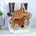 thumbnail image 4 of Tribal Soft Flannel Fleece Throw Blanket, Geometric Fox Portrait with Oriental Ornaments Totem Animal Fauna Design Print, Cozy Plush for Indoor and Outdoor Use, 60" x 80", Orange Amber, by Ambesonne, 4 of 5