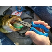 Cuda Bent Nose Fishing Plier Tool with Ring Splitter and Crimper, 7, Carbon Steel, Blue