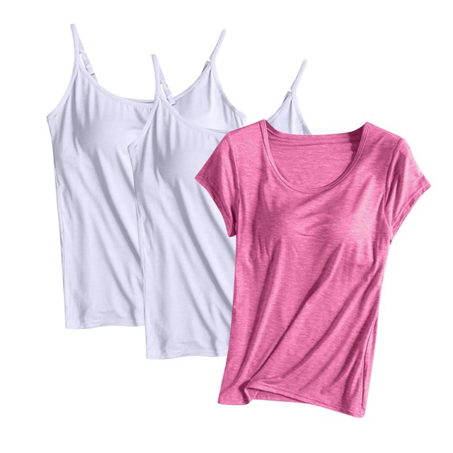 JMKQLZ Women's Cotton Solid Color Chest Mat Without Steel Rim Base Shirt