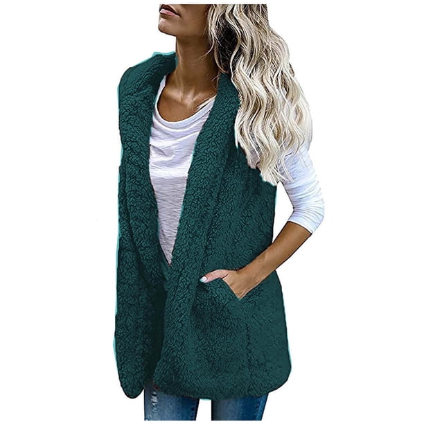 Chaquetas y abrigos casuales con capucha sin mangas para mujer, tops casuales, chalecos lisos, abrigos de forro polar cálidos, chaqueta con capucha cómoda y cálida, abrigo con bolsillos para mujer