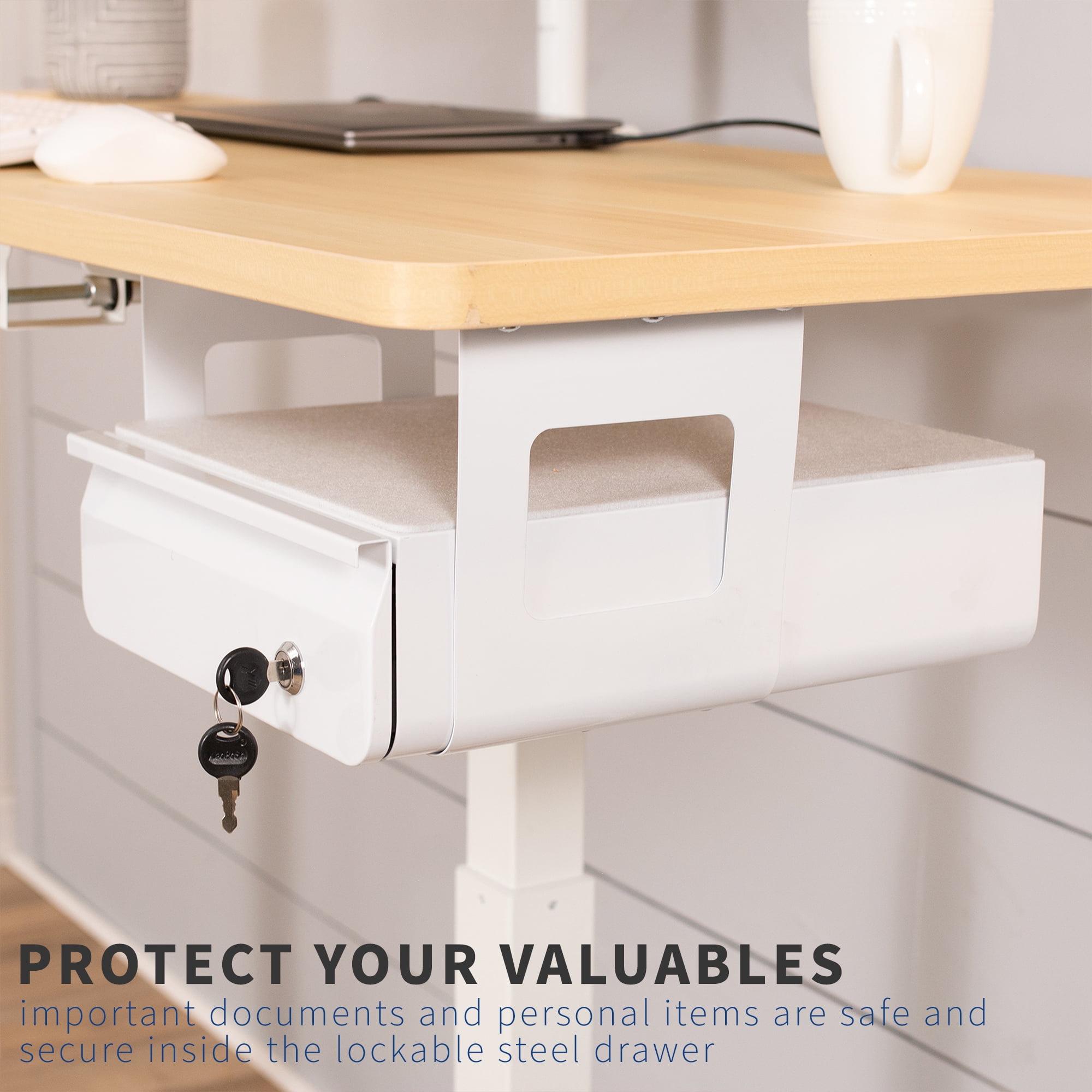 VIVO White Lockable Pull Out Under Desk Storage Drawer, Workspace Organizer