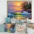 thumbnail image 2 of Sunrise On Sea Waves By The Pine Trees 20 in x 12 in Framed Painting Canvas Art Print, by Designart, 2 of 5