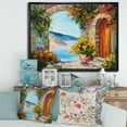 thumbnail image 2 of Designart 'House With Colorful Flowers Near The Sea Summer Season' Nautical & Coastal Framed Canvas Wall Art Print, 2 of 5