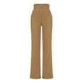 thumbnail image 3 of Women's Ribbed Knit Pajama Pants 2025 High Waist Wide Leg Lounge Pants Soft Comfy Elastic Waist Fall Sleepwear Khaki, 3 of 5