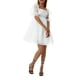 thumbnail image 3 of Txlixc Vestido casual con dobladillo grande para mujer, Estampado teñido anudado / Color sólido Cuello cuadrado Mangas abullonadas Falda de burbuja, S / M / L Txlixc Estilo de ocio, 3 of 9