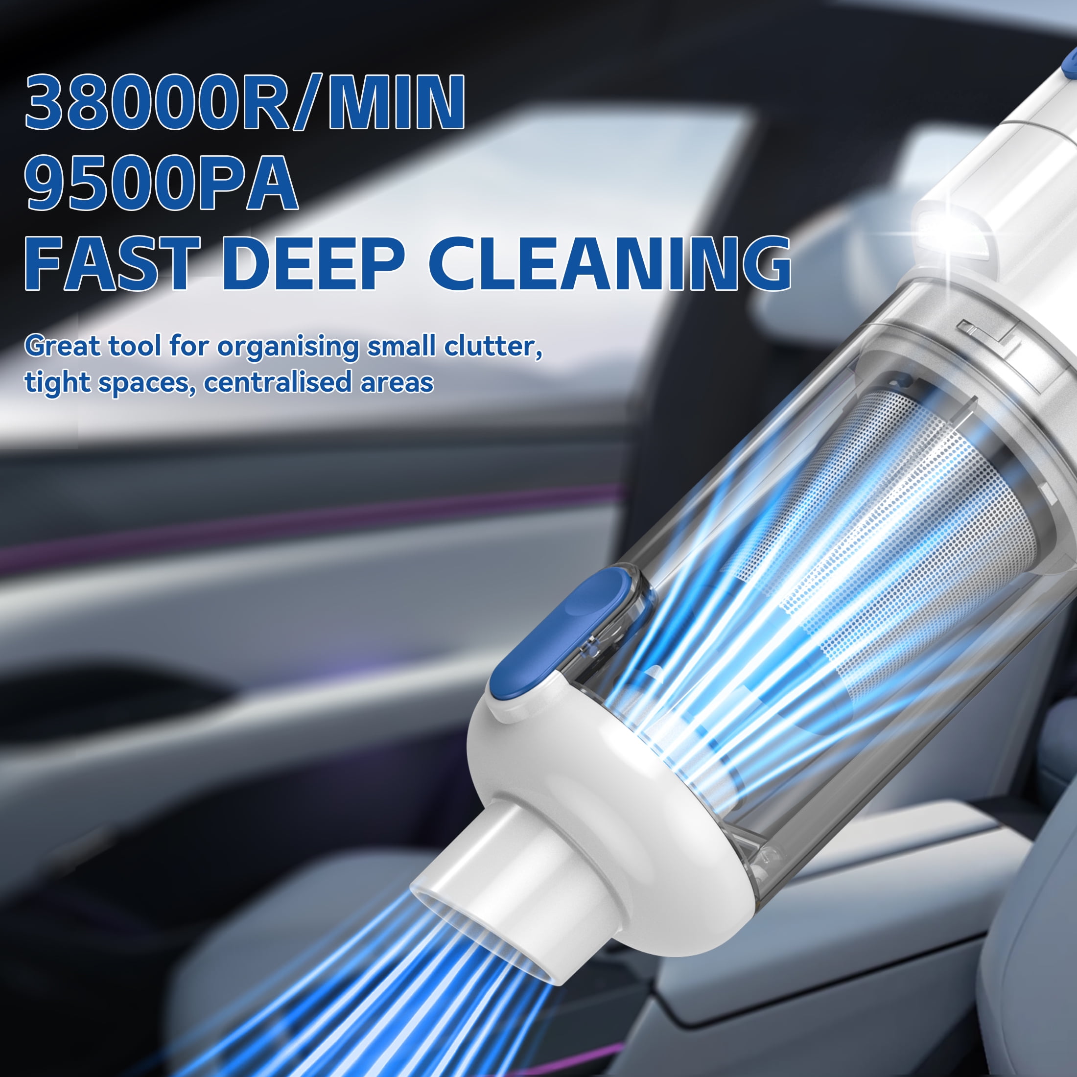 SIMWAL Handheld Vacuum, Car Vacuum Cleaners Cordless 9500PA Powerful Suction, Portable Hand Held Vacuum with LED Display Multiple Accessories for Car,Office and Living Room Cleaning White