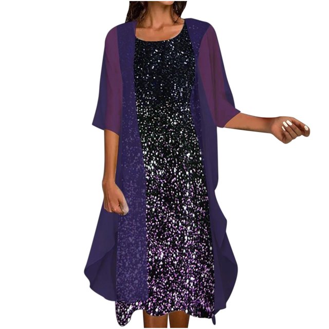 RKSTN Robe Maxi pour Femmes Été Robe Maxi à Manches 3/4 Ensemble Deux Pièces Robe Maxi Bohème de Plage et Cardigan Léger en Dentelle Couleur