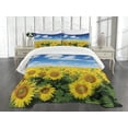 thumbnail image 3 of Ambesonne Sunflower Quilted Bedspread Set 3 Pcs, Fresh Field Country, King Size, Blue Green Yellow, 3 of 5