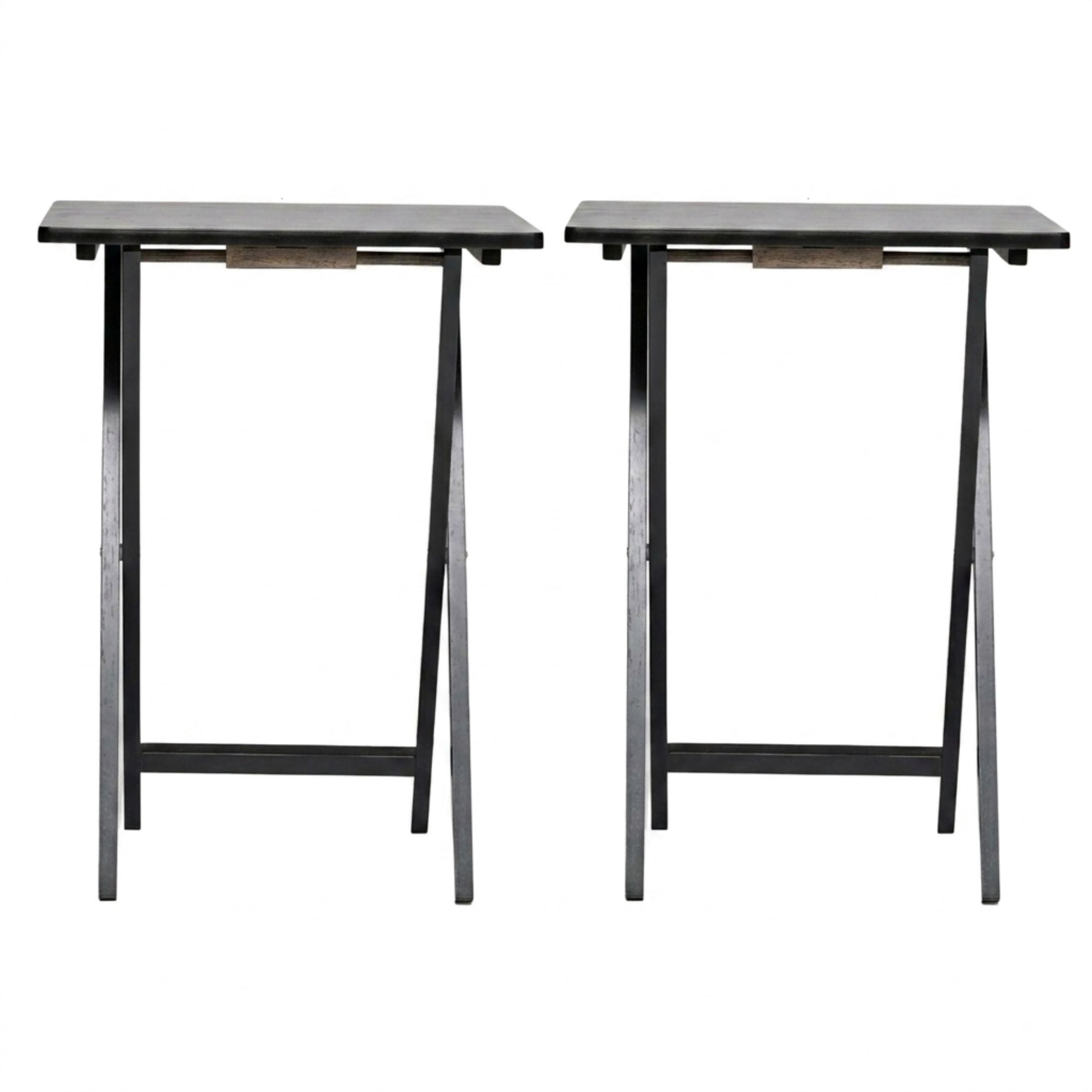 (4 pack) Mainstays Solid Rubberwood Folding TV Tray Tables, Set of 2, Black