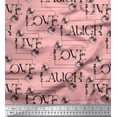 thumbnail image 1 of Soimoi Pink Heavy Satin Fabric Floral Love Text Fabric Prints By Yard 56 Inch Wide, 1 of 3