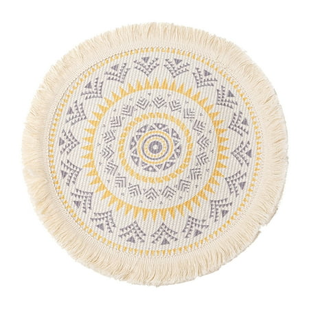 

huoge Neutral Place Mat for Dining Table | Heat Resistant Neutral Woven Place Mat | Cotton Woven Mandala Tassels Circle Place Mat for Kitchen Dining Wedding Farmhouse
