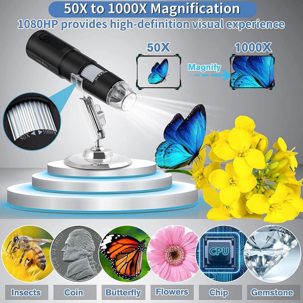 Wireless Digital Microscope,Pocket Handheld USB HD Magnifier Camera Compaty for iPhone Andriod with 8 LED Magnification Endoscope for Student Natural Science Classes Home School Gift for Kids 