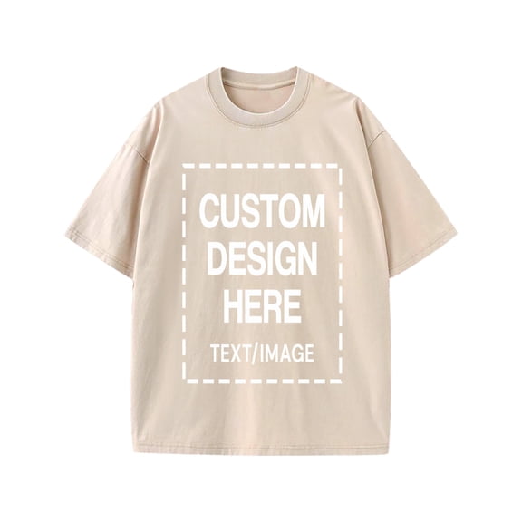 Custom T-Shirt with Your Image for Men Women, 230g Pure Cotton Washed Short Sleeve Tee Apricot S