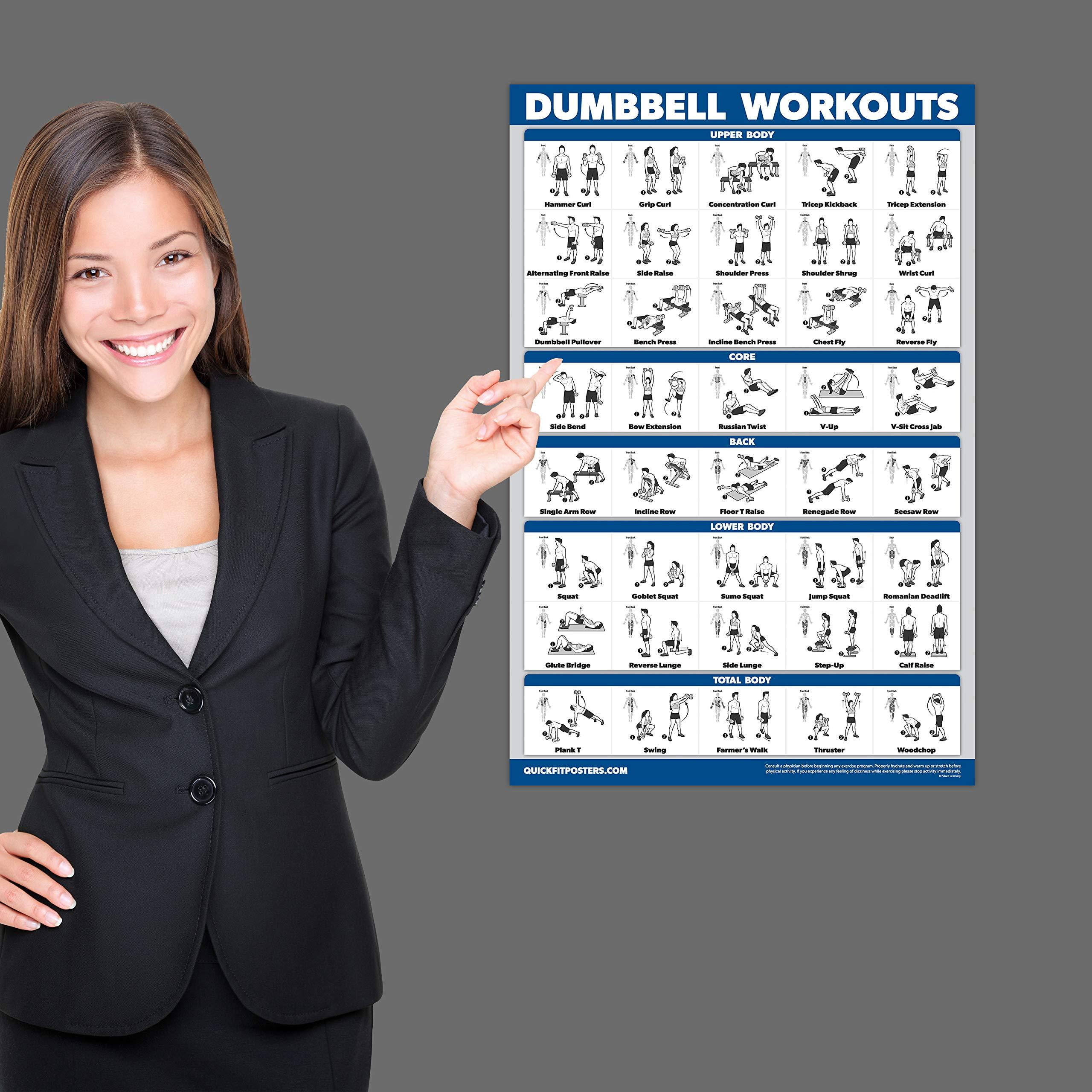 Dumbbell Exercise Routine & Barbell Workouts 2 Pack Dumbbell Workouts and Barbell Exercise Poster Set DARK LAMINATED, 18” x 24” Laminated 2 Chart Set 