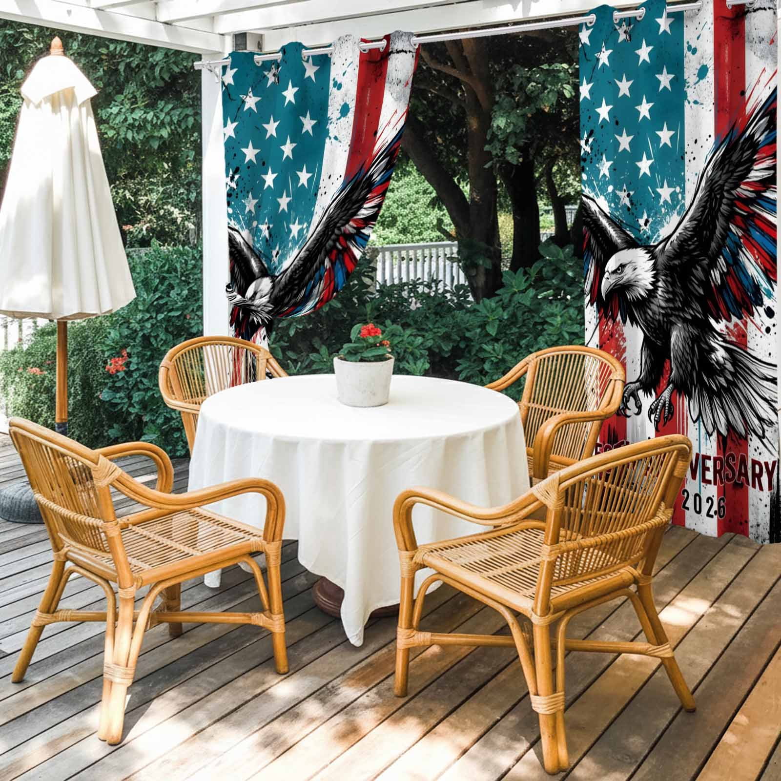 Independence Day Outdoor Curtains for Patio, American Flag Bald Eagle 250th Anniversary Sunshade Privacy Drapes Grommet Waterproof Outside Curtains for Porch/Cabana/Balcony 54"x 108", 1 Panel