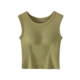 thumbnail image 3 of Women's Padded Tank Top with Built-in Bra and Wide Straps Featuring Round Neck Cropped Design Green S, 3 of 8