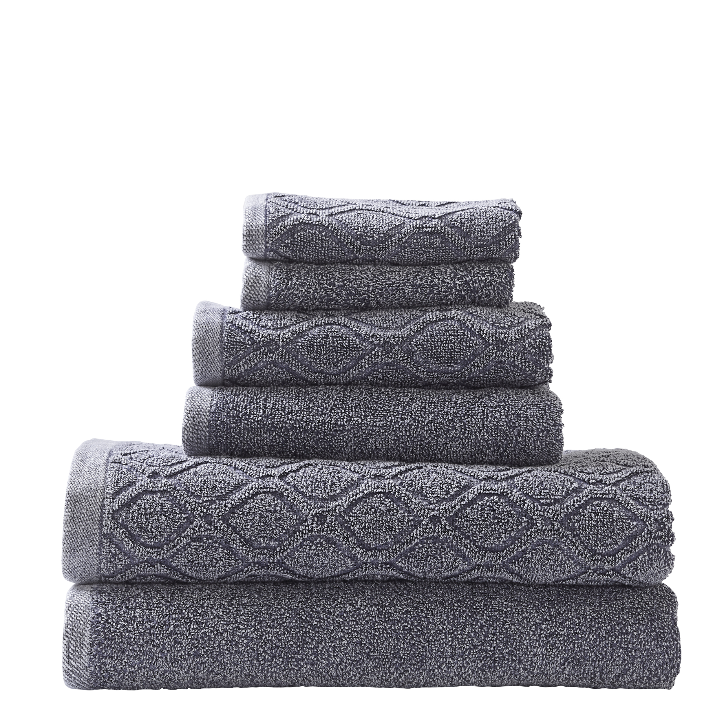 100 COTTON DENIM WASH 6 PC JACQUARD AND SOLID TOWEL SET (2 face+2