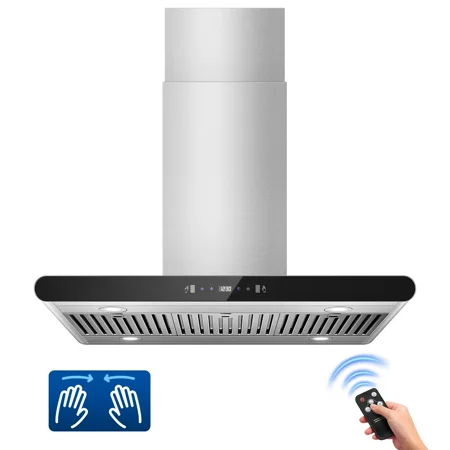 Island Range Hood 30 Inch 700 CFM kitchen Hood with Dual-Sided Touch Gesture Remote Control Ceiling Mount Convertible Ducted/Ductless 3-Speed Fan 3 Stainless Steel Baffle Filters