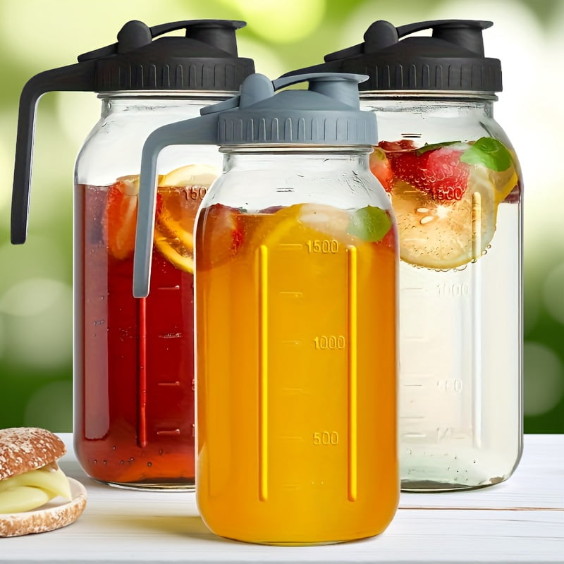 Three-piece glass water bottle set, 64 ounces, including Mason jar water bottle, wide-mouth leak-proof water bottle, and cold water bottle, suitable for storing breast milk, water, milk, tea, and ic