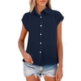 thumbnail image 2 of Pxiakgy Linen Shirts for Women Women's Elastic Cuffs Cotton Linen Button Up Shirt for Daily Casual Commuting Summer Loose Fit Sleeveless Button Down Shirts for Women Navy S, 2 of 7