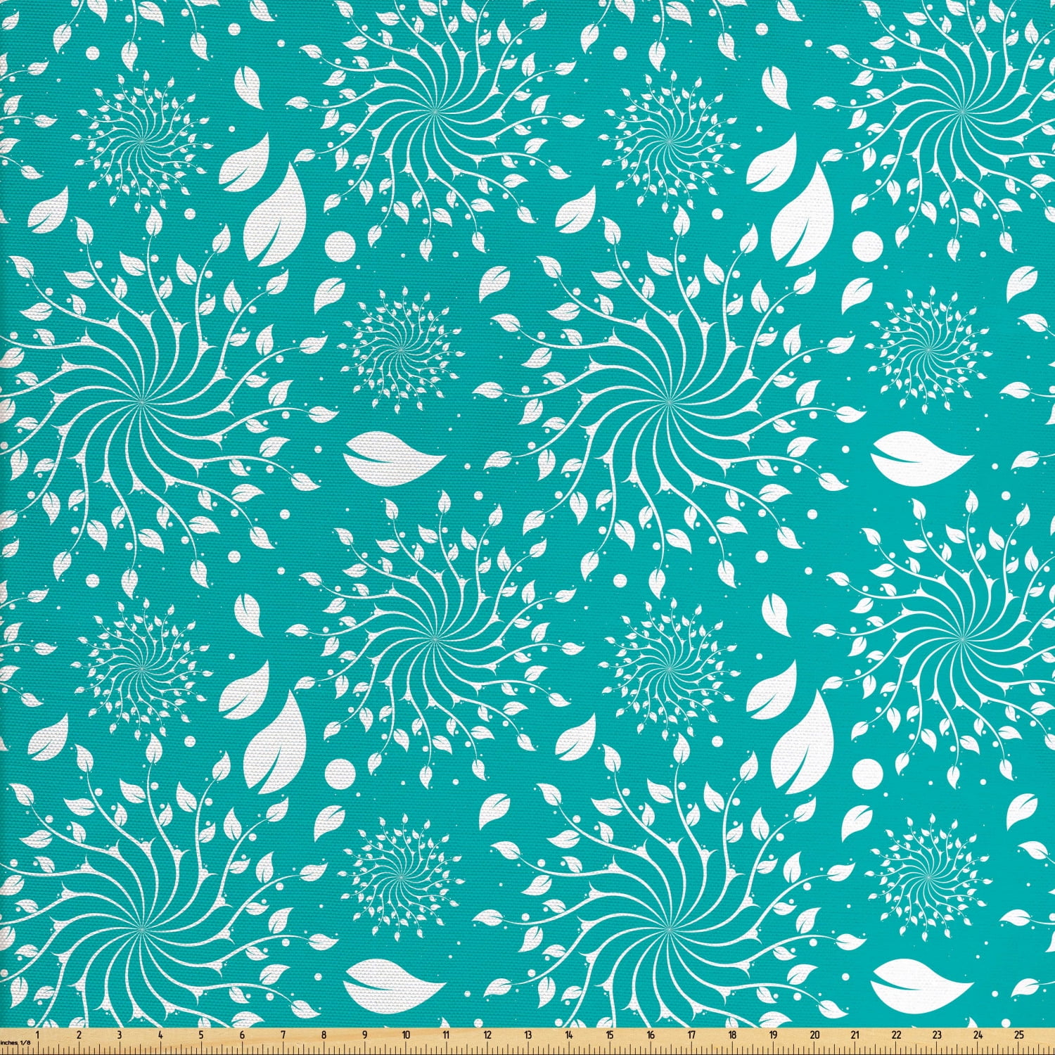 Turquoise Fabric by The Yard, Blossoming Nature Theme Swirls Vortex