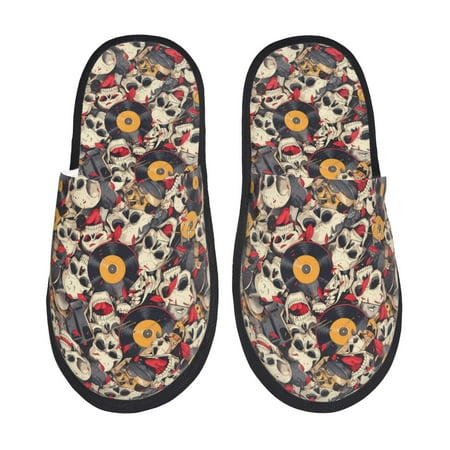 

Tideii rock Skull record artist for Home Indoor Cotton Slippers Autumn and Winter EVA Plush Slippers Household Supplies Unisex-Medium