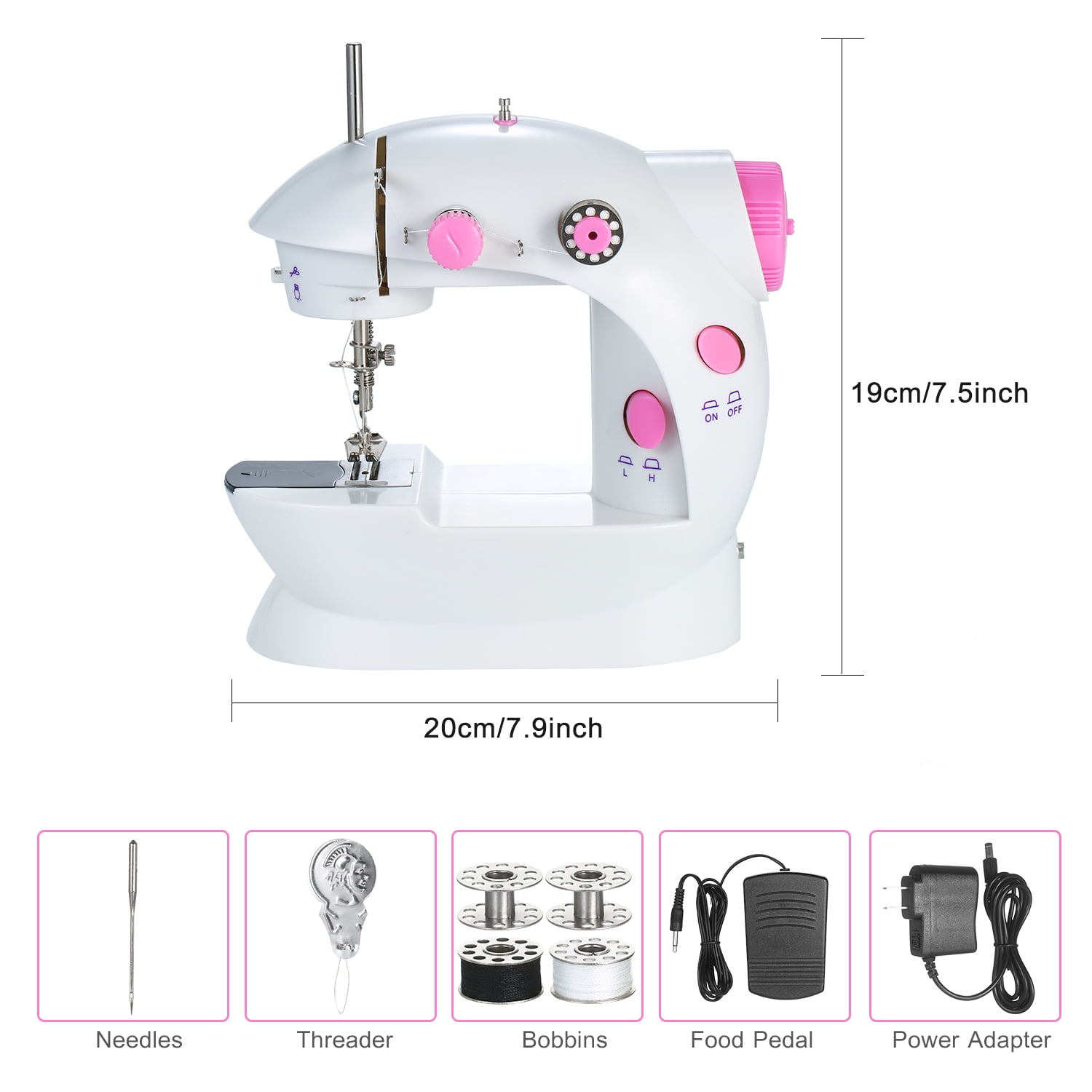 ATsuyo Small Sewing Machine Mini Electric Household Portable DIY Manual  Repair Double Thread with Night Light Pedal