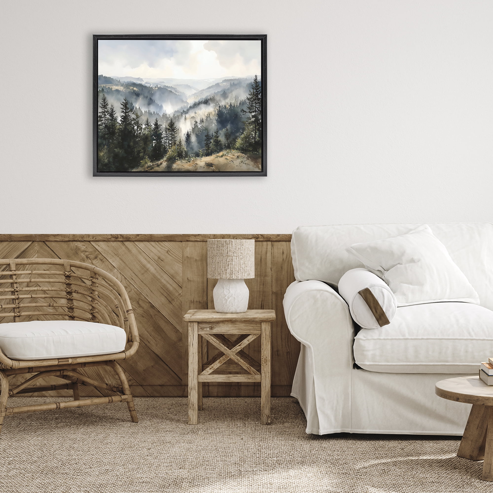 Stupell Industries Misty Tree Tops Vista Black Framed Floater Canvas Wall Art, design by Franklyn Gregory
