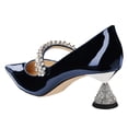 thumbnail image 4 of FSJ Women Classic Rhinestone Flared Low Heel One Strap Pumps Pointed Closed Toe Slip On Comfortable Office Wedding Dance Dress Shoes Size 8 Dark Blue, 4 of 4