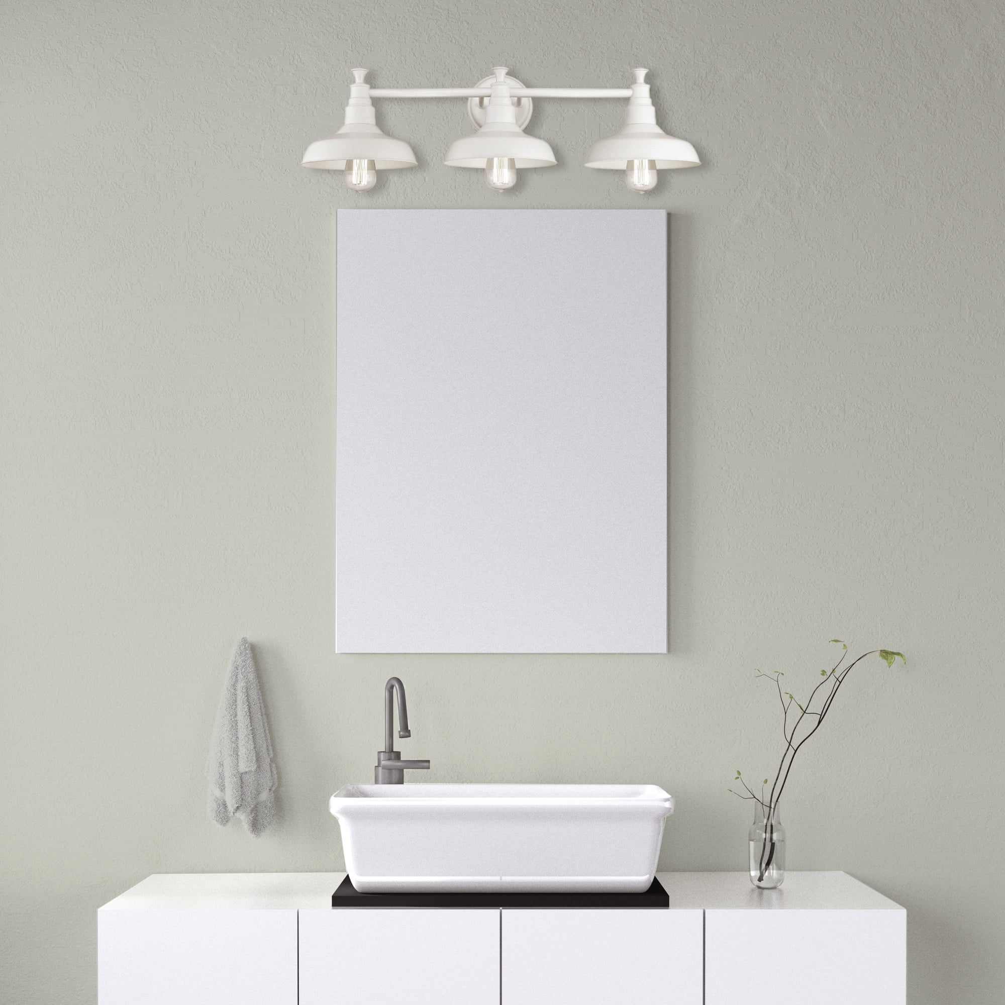 Design House Kimball 3-Light Industrial Indoor Vanity Light with Metal Shade, White