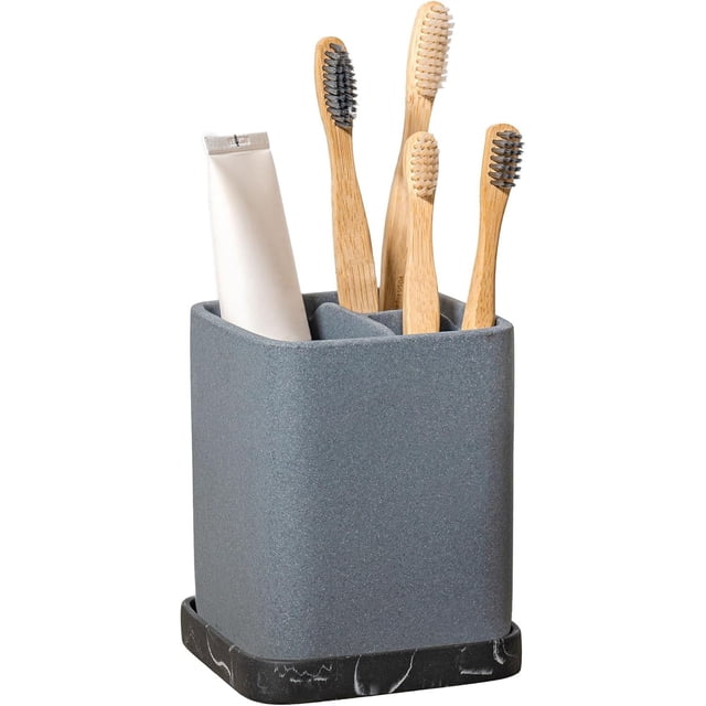 Toothbrush Holder, Durable Countertop Resin Electric Toothbrush Toothpaste Makeup Brush Razor Holder Stand Bathroom Organizer with Detachable Tray