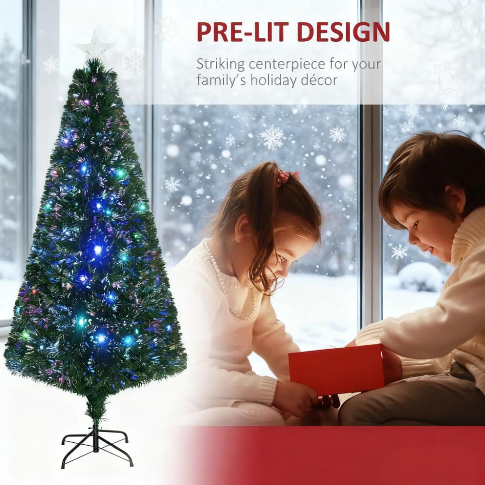 6ft Prelit Fiber Optic Christmas Tree 230 Branches Multi-Color LED Lights Metal Stand Indoor Decor