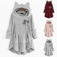 thumbnail image 5 of Lovskoo 2024 Women's Hoodies Coat Animal Ear Cap Fuzzy Fleece Tops Cozy Christmas Printing Buttons Long Sleeve Hooded Fleece PulHeartr Burgundy, 5 of 5
