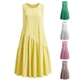thumbnail image 6 of Dvprdro Solid Cotton Linen Crewneck Sleeveless Midi Dress for Women Ruched Bodice Flared Hem Loose Fit Summer Beach, 6 of 6