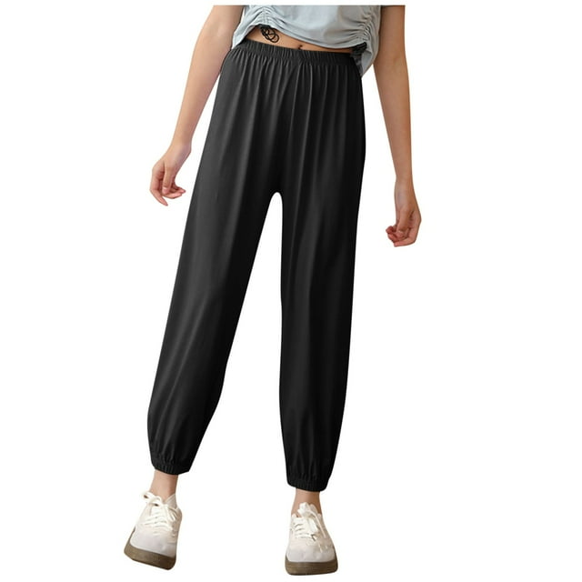 Odeerbi 3-15 Años Niñas Hielo Seda Pantalones Deportivos Verano Entrenamiento Atlético Deportes Jogger Pantalones Color Sólido Casual Cómodo Joggers