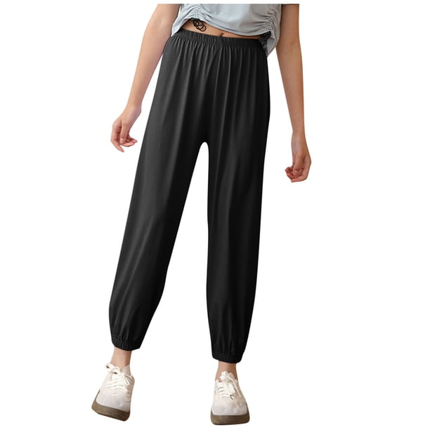 Odeerbi 3-15 Años Niñas Hielo Seda Pantalones Deportivos Verano Entrenamiento Atlético Deportes Jogger Pantalones Color Sólido Casual Cómodo Joggers
