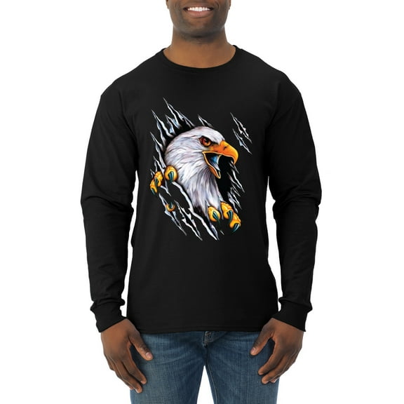 Torn Ripped Eagle Claws Animal Lover Mens Long Sleeve Shirt, Black, Small