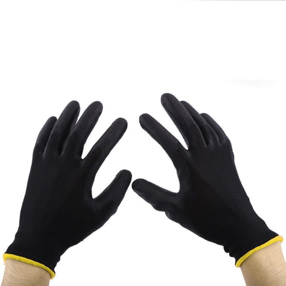 12 Pairs S/M Nylon PU Coating Safety Work Gloves Builders Mechanic Palm Black US 