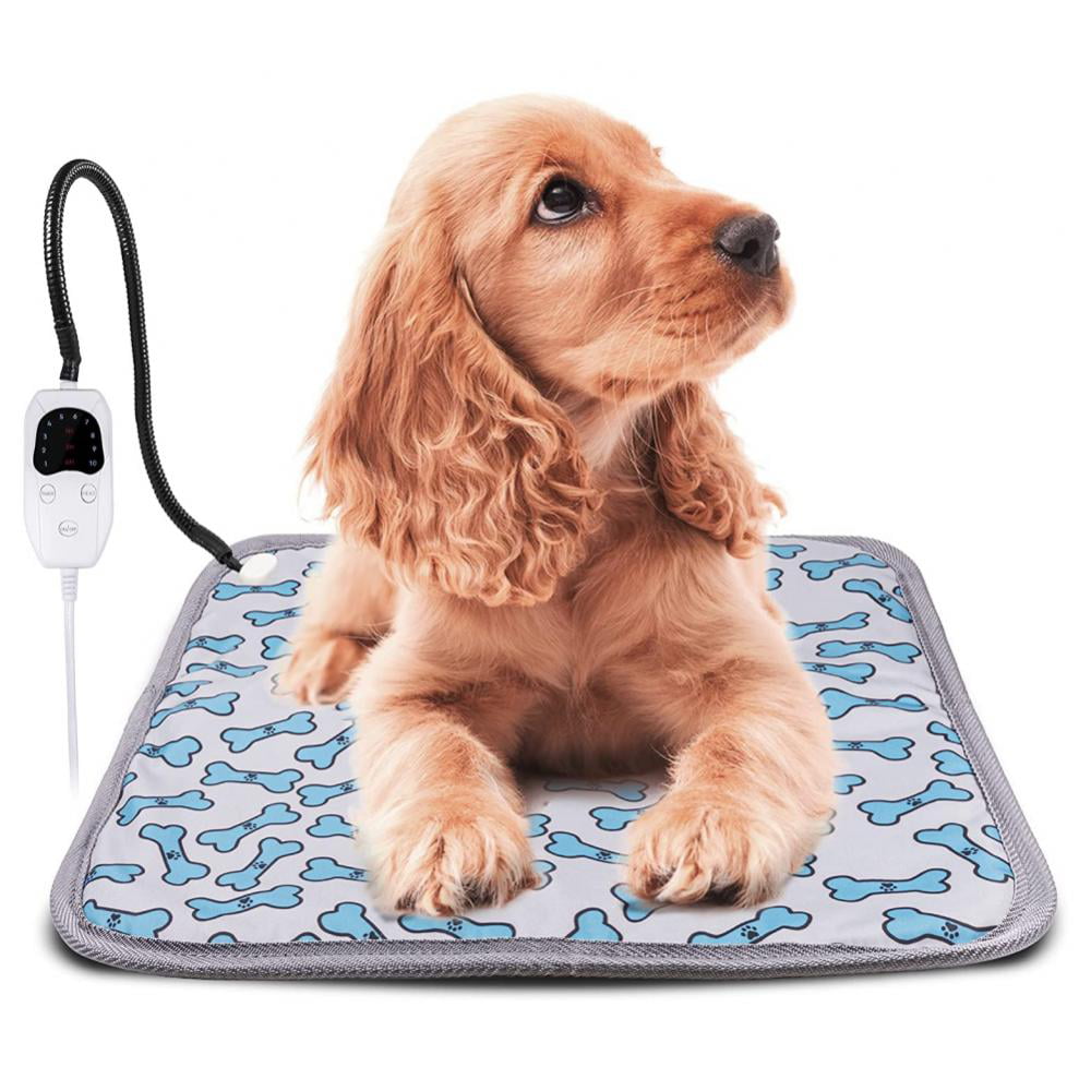 Haliluya Pet Heating Pad Waterproof Animal House Heater Floor Mat 18 x 16 Inch Electric Dog Cat Heated Bed Pad with Adjustable Temperature Timer and Soft Removable Fleece Cover 