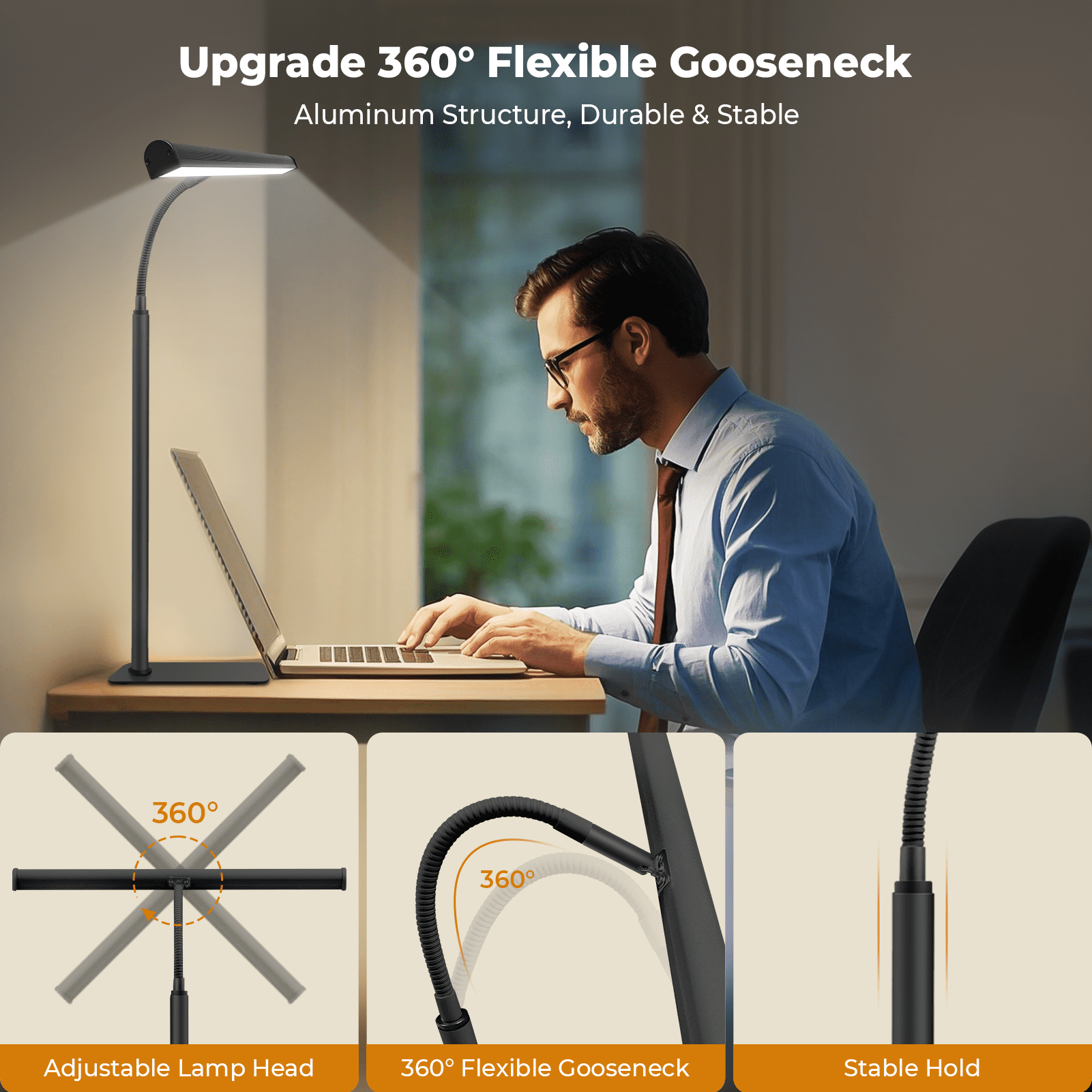 21.5" Adjustable Desk Lamp,Eye-Caring LED Desk Lamp with Memory Function & Anti-Glare, 3 Colors & 10 Brightness Levels, USB Powered Office Light for Home Office/Study/Artwork